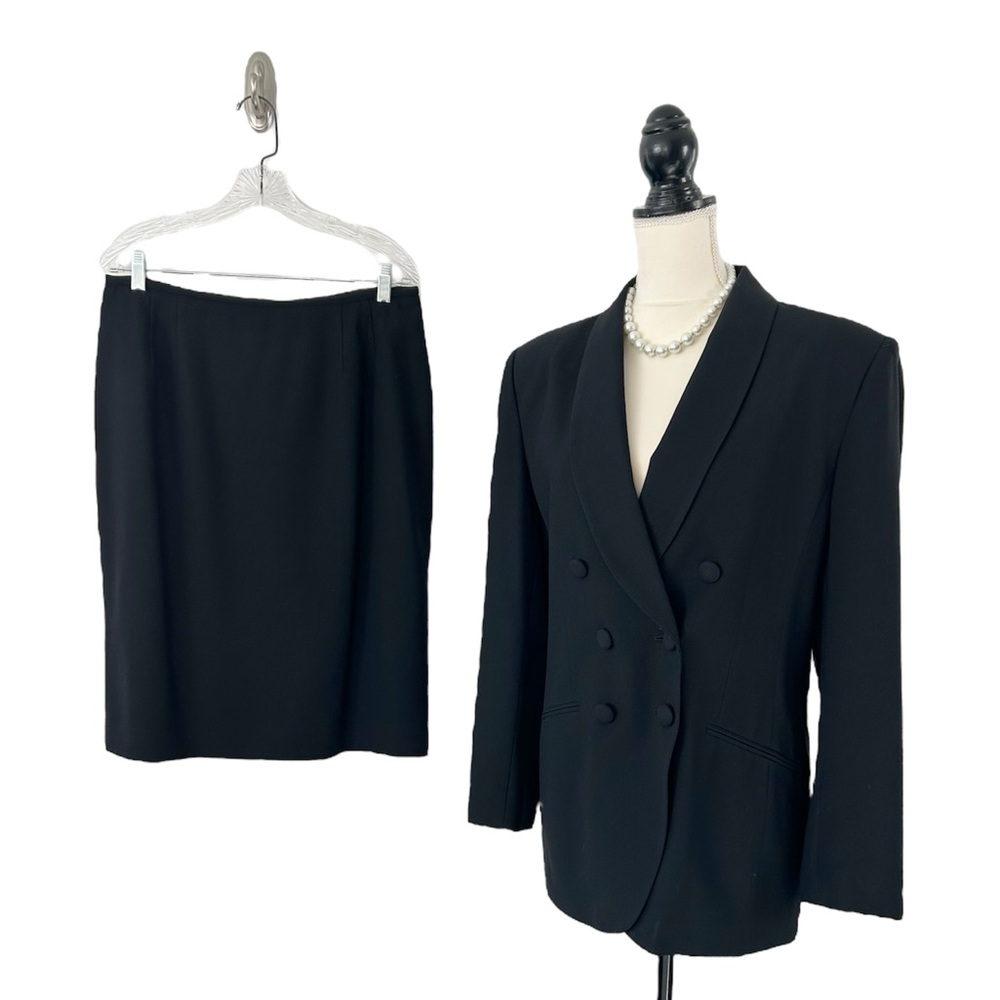 Kasper Vintage 90s Double Breasted Black Skirt Suit Size 14